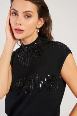 Discount Pull manches courtes à paillettes CAMELEON Les Gilets, Cardigans & Pulls|Les Blouses, Chemisiers & Tops