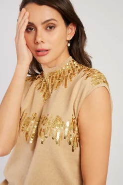 Discount Pull manches courtes à paillettes CAMELEON Les Gilets, Cardigans & Pulls|Les Blouses, Chemisiers & Tops