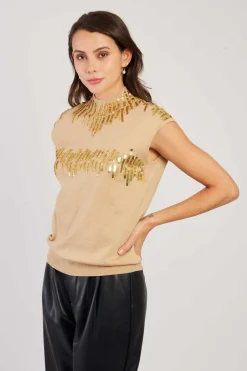 Discount Pull manches courtes à paillettes CAMELEON Les Gilets, Cardigans & Pulls|Les Blouses, Chemisiers & Tops