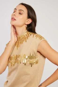 Discount Pull manches courtes à paillettes CAMELEON Les Gilets, Cardigans & Pulls|Les Blouses, Chemisiers & Tops