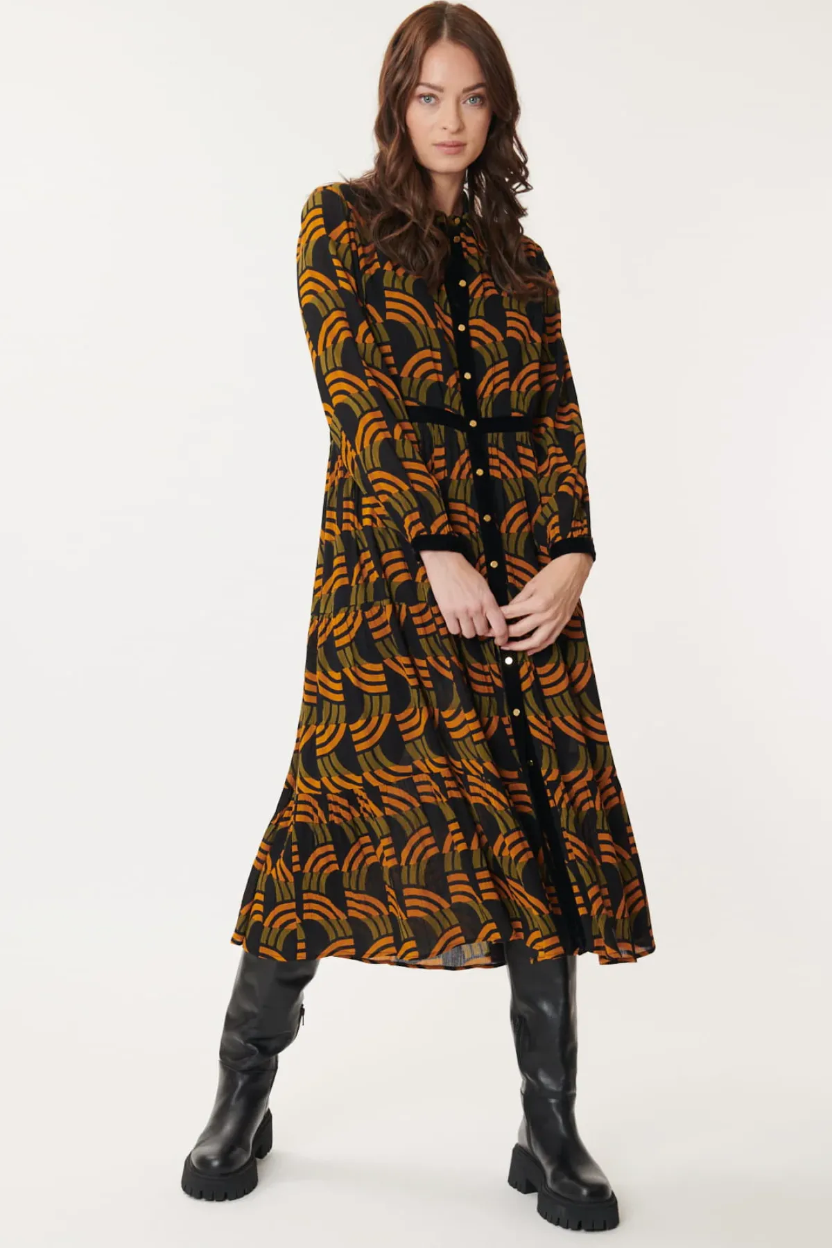 Sale Robe Chemise ALEXIA Imprimée Géométrique Robes Longues