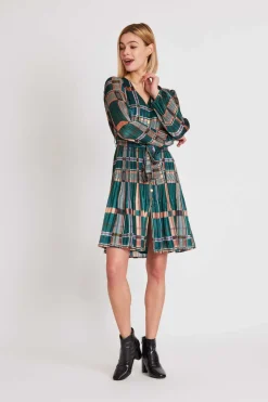 Outlet Robe courte boutonnée plissée SAGESSE Robes Imprimées|Robes Courtes