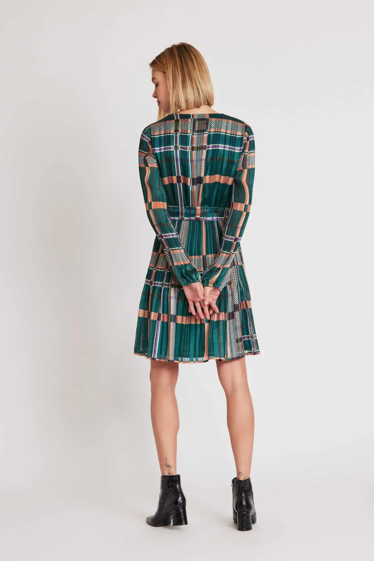 Outlet Robe courte boutonnée plissée SAGESSE Robes Imprimées|Robes Courtes