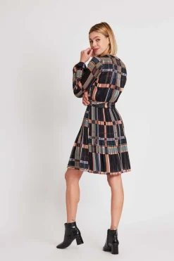 Outlet Robe courte boutonnée plissée SAGESSE Robes Imprimées|Robes Courtes