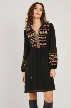 Cheap Robe courte brodée manches longues VANILLE Robes Courtes