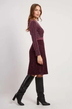 Flash Sale Robe courte col V manches longues en maille JENNY La Maille|Robes Courtes