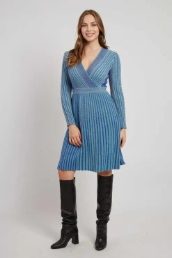 Flash Sale Robe courte col V manches longues en maille JENNY La Maille|Robes Courtes