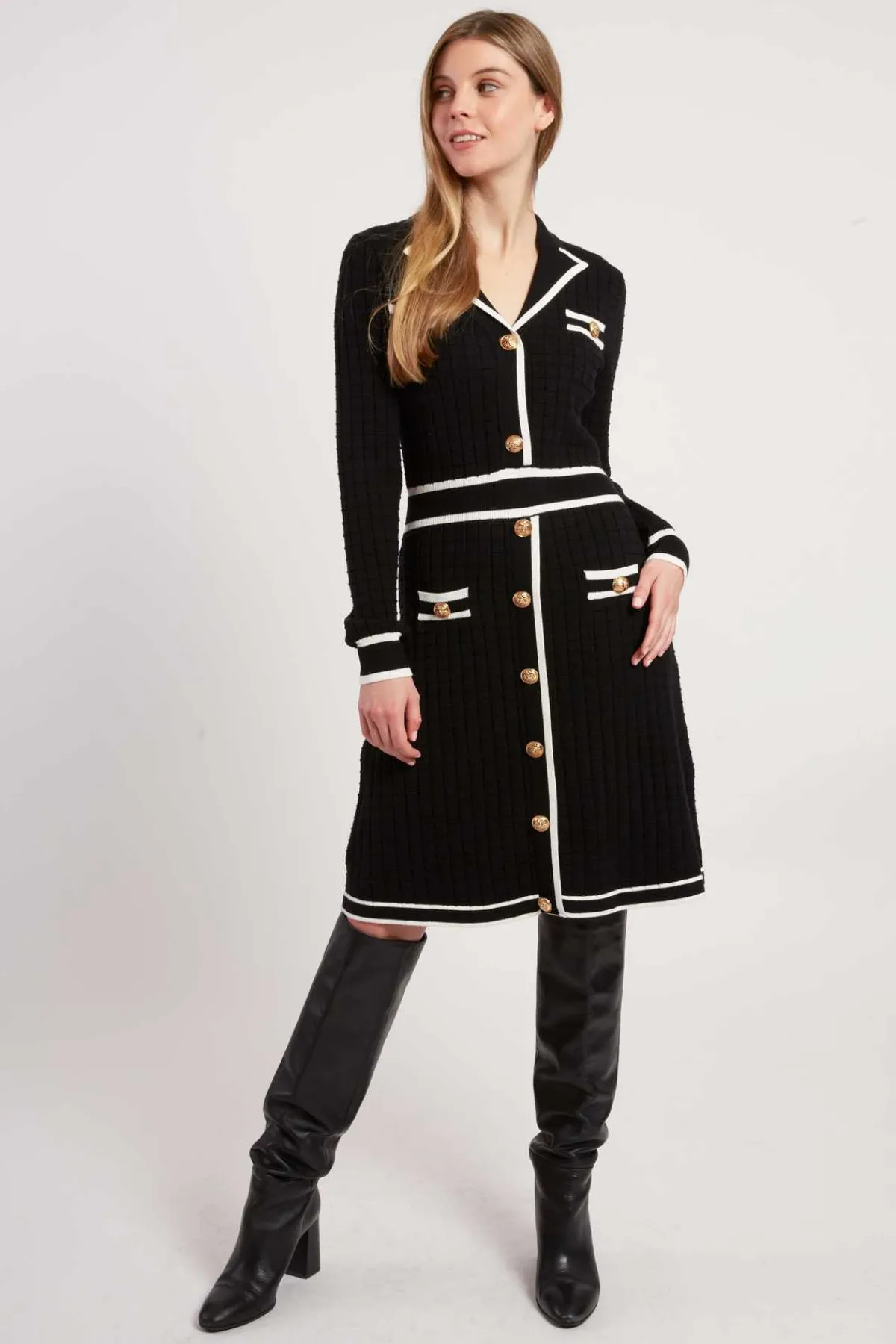 Shop Robe courte en maille avec manches longues JADE La Maille|Robes Courtes