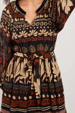 Cheap Robe courte imprimée manches longues BASILIC Robes Imprimées|Robes Courtes