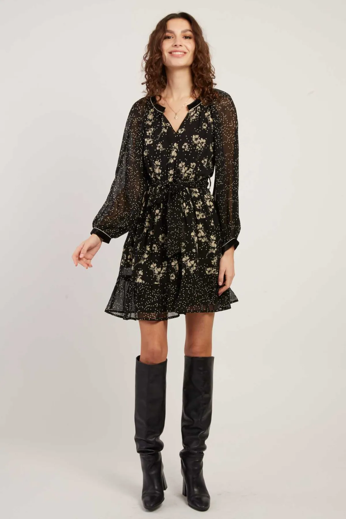 Outlet Robe courte manches longues imprimé floral BALTHAZAR Robes Imprimées|Robes Courtes