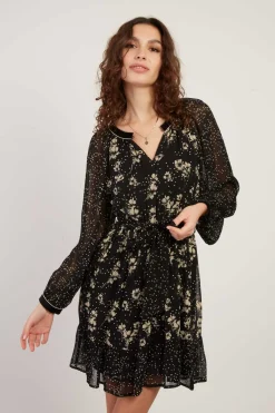 Outlet Robe courte manches longues imprimé floral BALTHAZAR Robes Imprimées|Robes Courtes