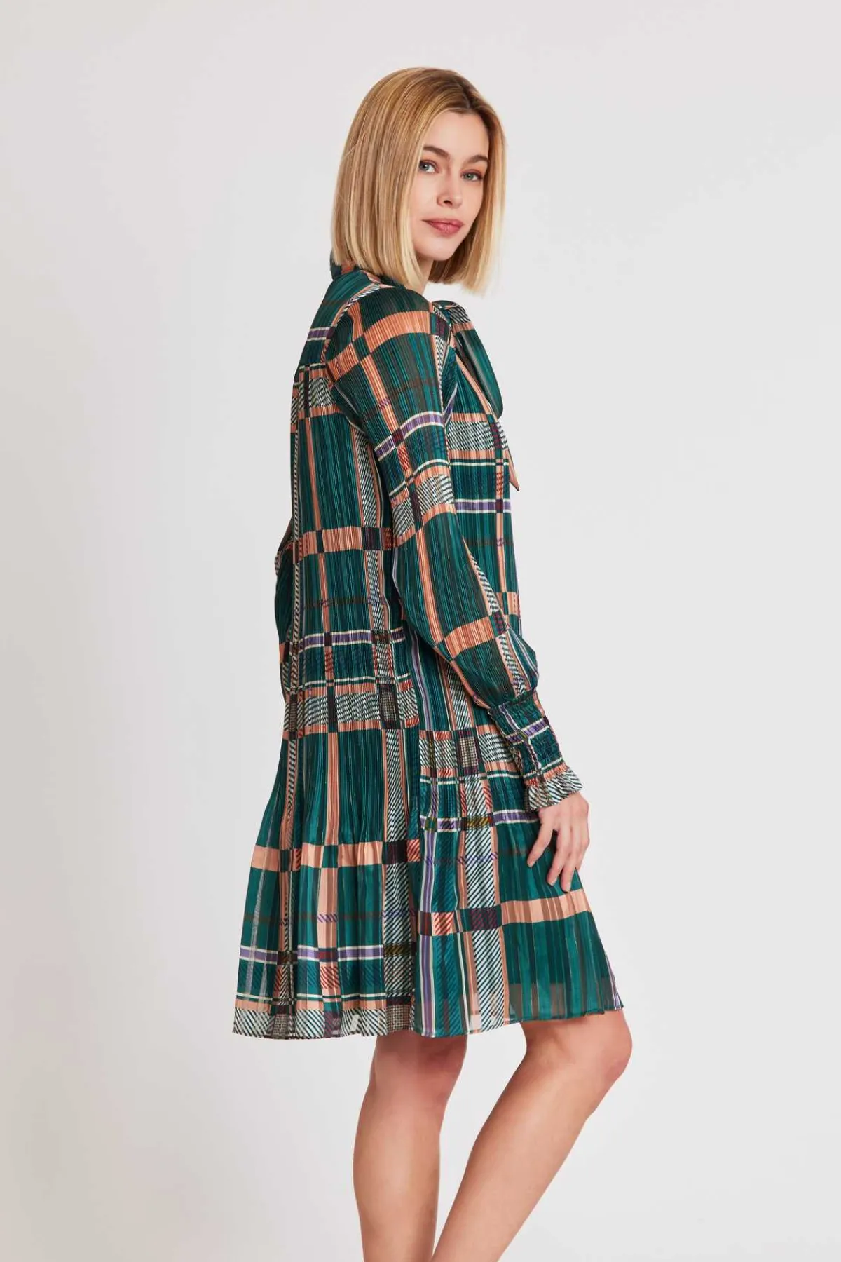 Store Robe courte plissée à carreaux SANTAMONICA Robes Imprimées|Robes Courtes