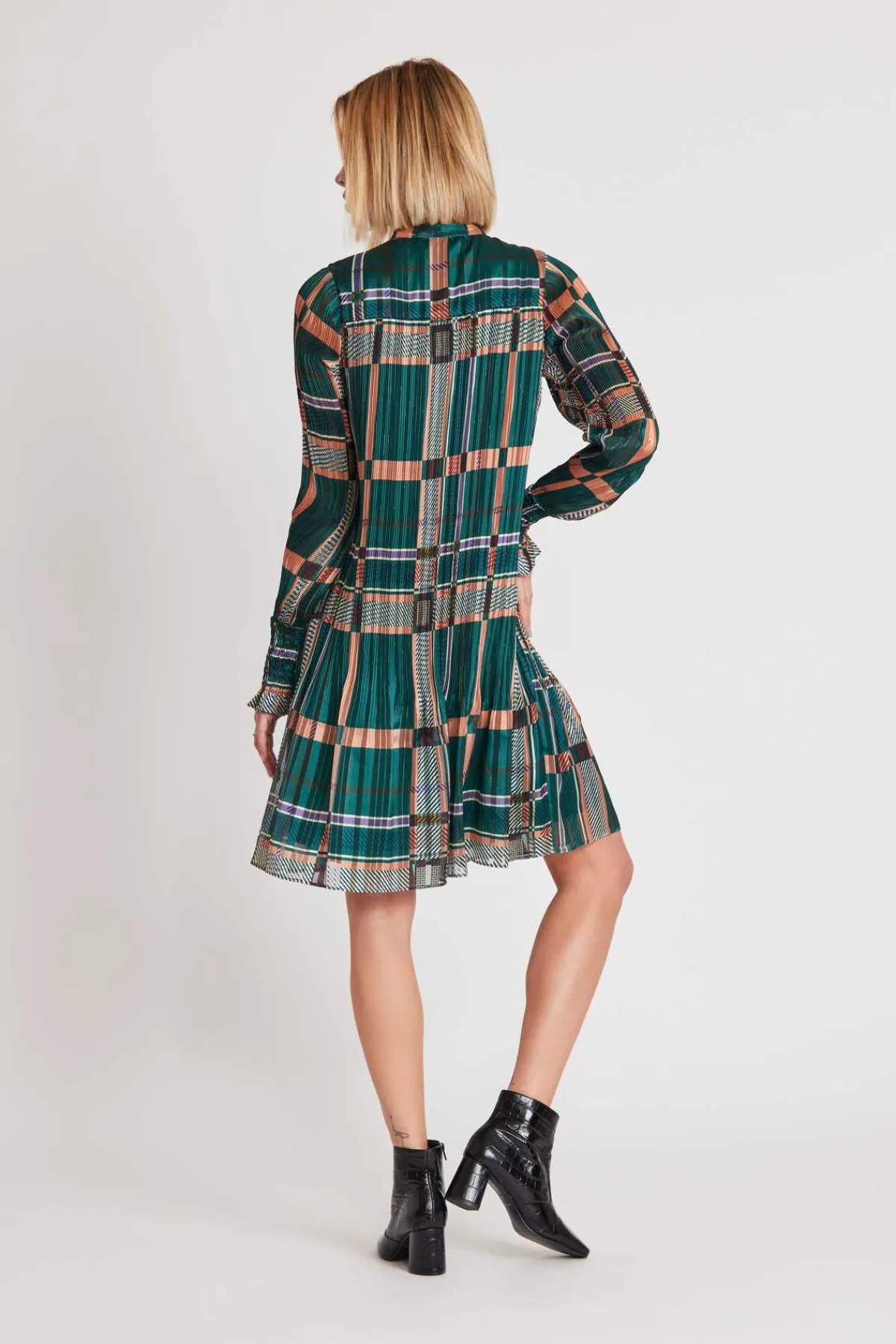 Store Robe courte plissée à carreaux SANTAMONICA Robes Imprimées|Robes Courtes