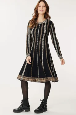 Clearance Robe en Maille Jacquard Chaînons GLORIA Robes Longues