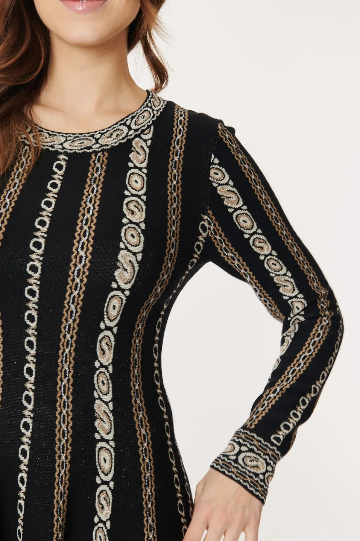 Clearance Robe en Maille Jacquard Chaînons GLORIA Robes Longues