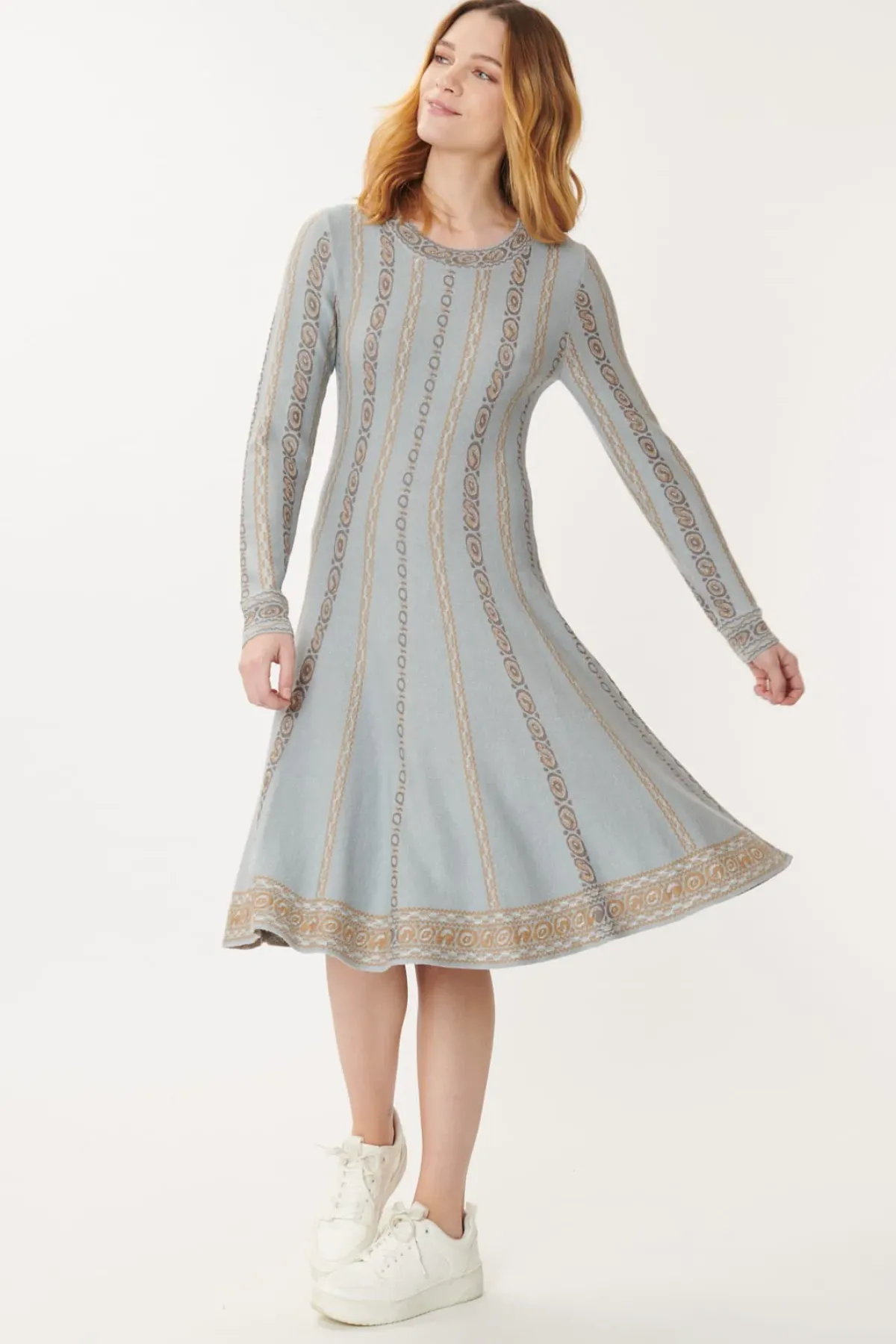 Clearance Robe en Maille Jacquard Chaînons GLORIA Robes Longues