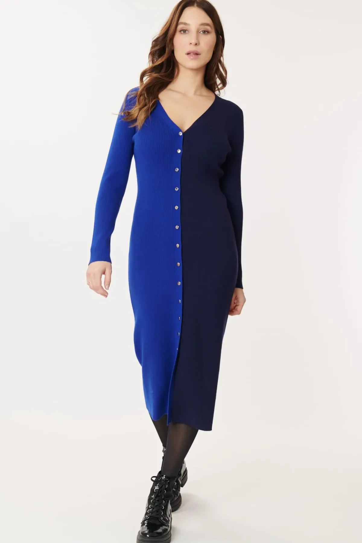 Best Sale Robe en maille mi-longue bicolore GEMINA La Maille