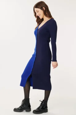 Best Sale Robe en maille mi-longue bicolore GEMINA La Maille