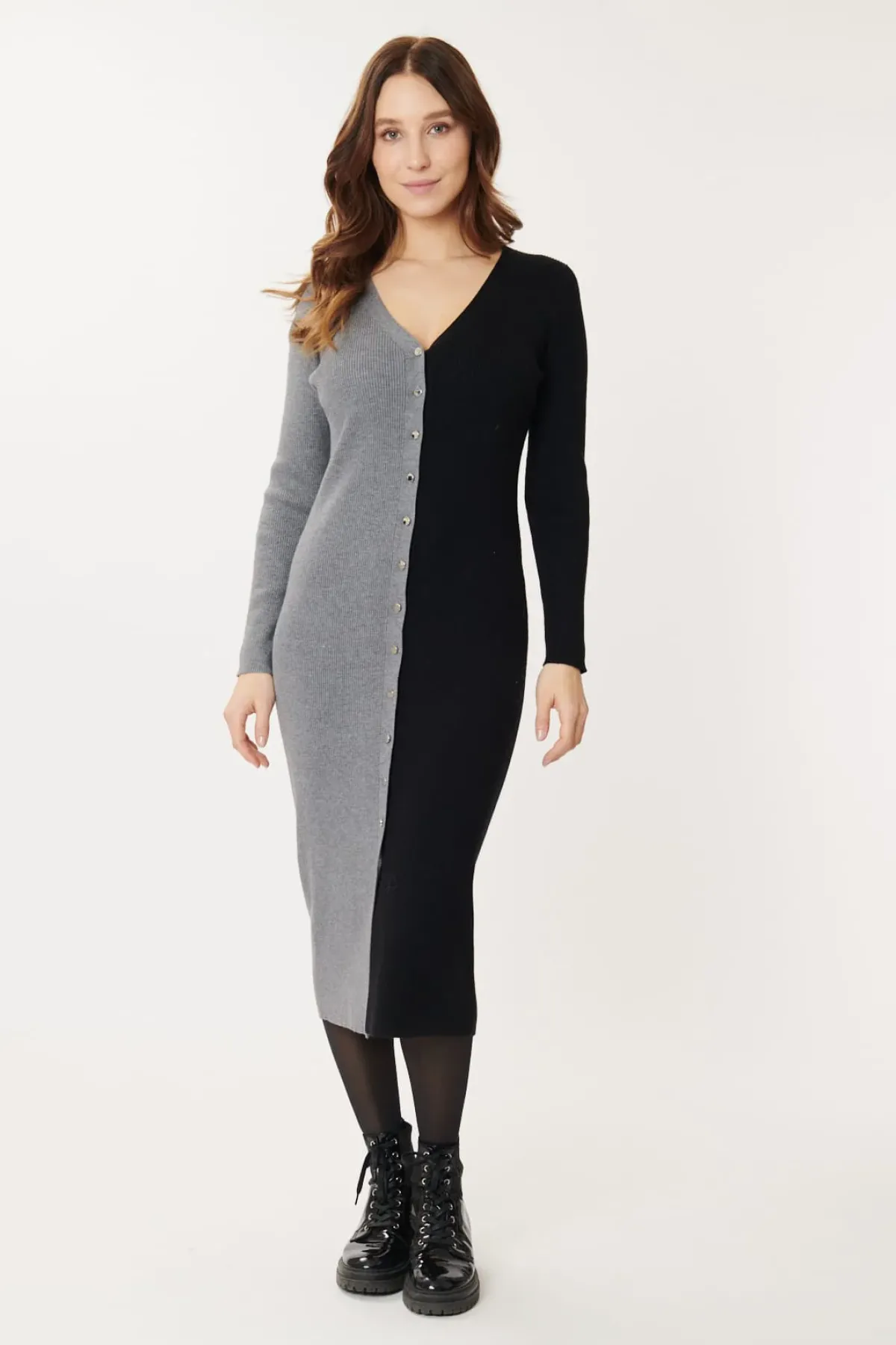 Best Sale Robe en maille mi-longue bicolore GEMINA La Maille