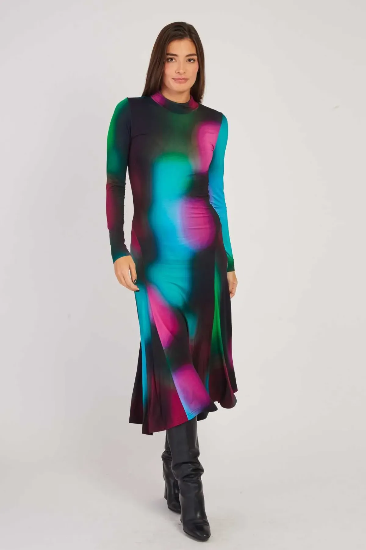 Best Robe longue col montant imprimé abstrait BALI Robes Imprimées|Robes Longues