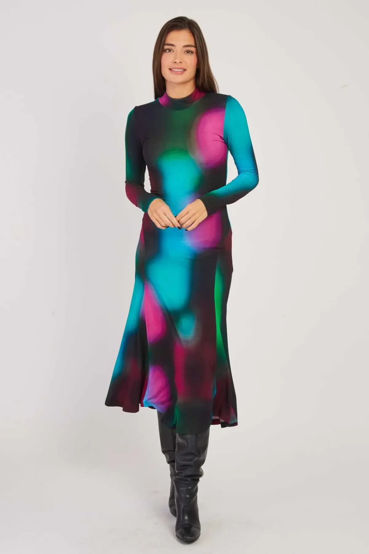 Best Robe longue col montant imprimé abstrait BALI Robes Imprimées|Robes Longues