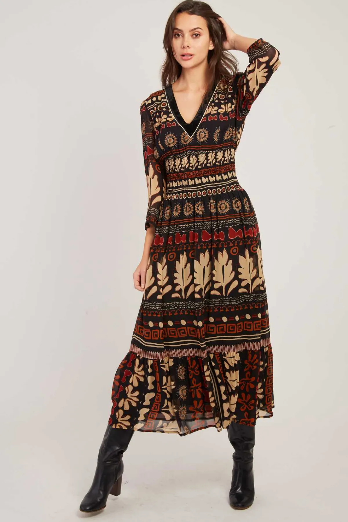 Cheap Robe longue imprimée col V BARTHOLOMEE Robes Imprimées|Robes Longues