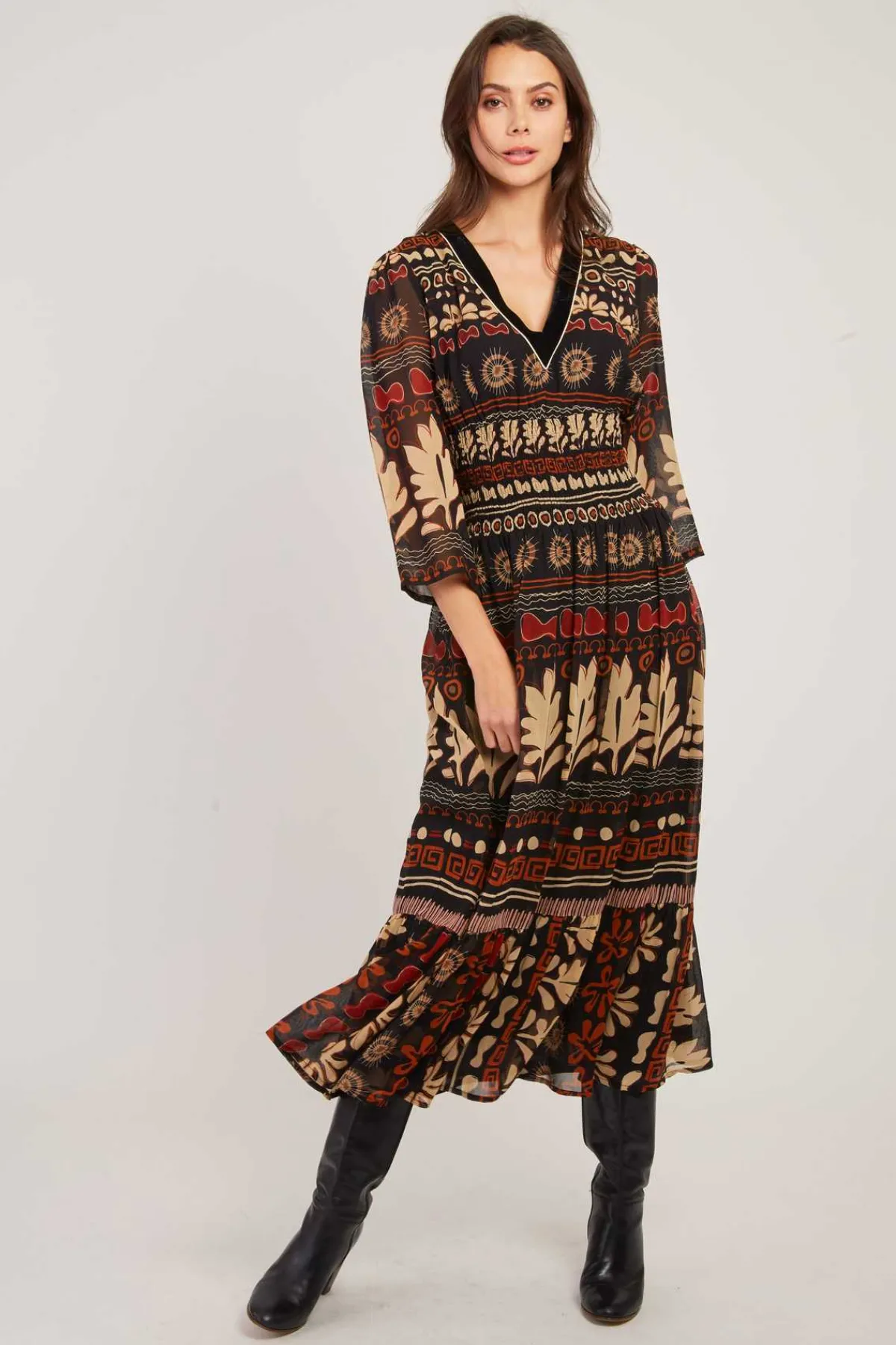 Cheap Robe longue imprimée col V BARTHOLOMEE Robes Imprimées|Robes Longues