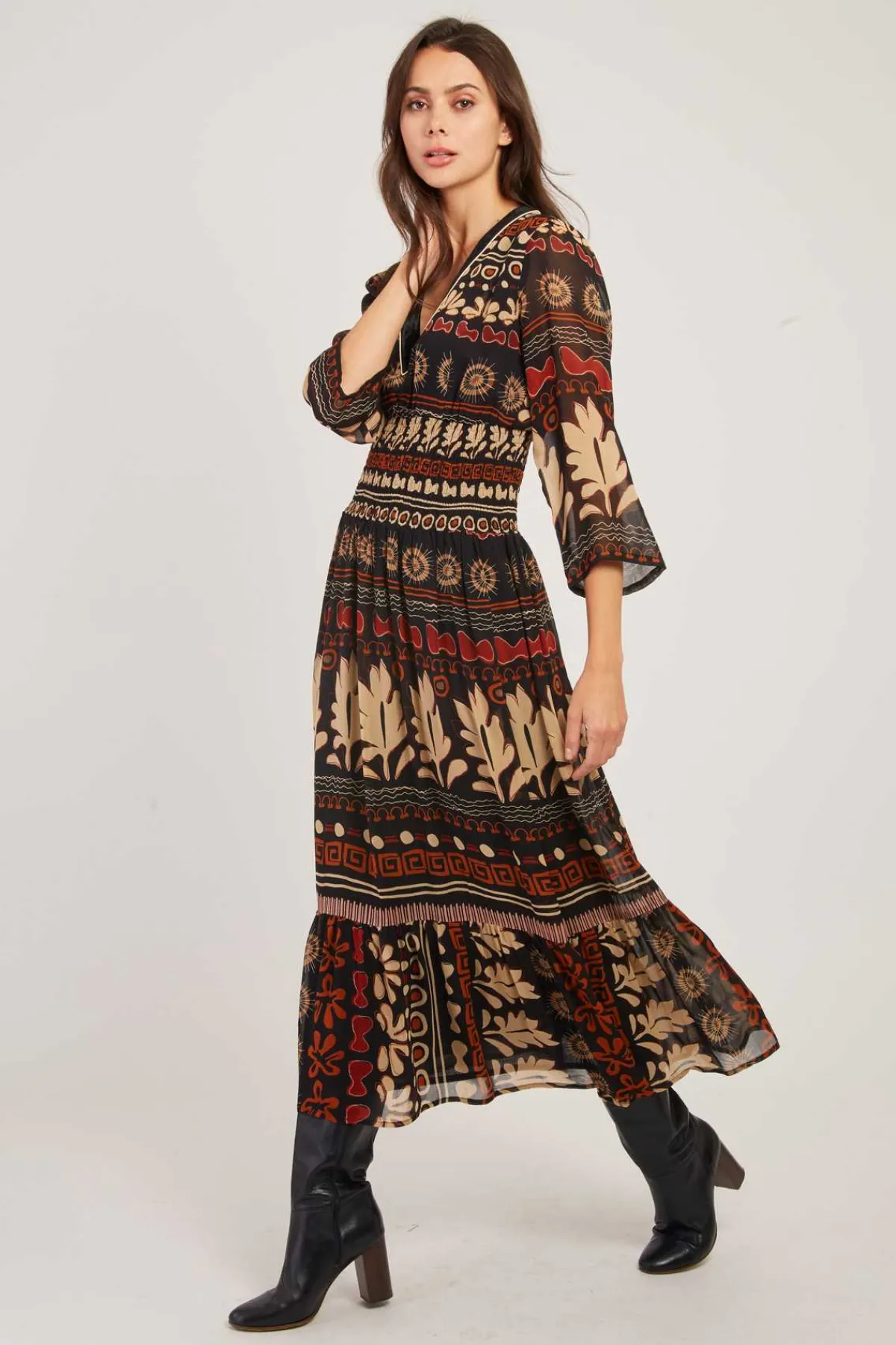 Cheap Robe longue imprimée col V BARTHOLOMEE Robes Imprimées|Robes Longues