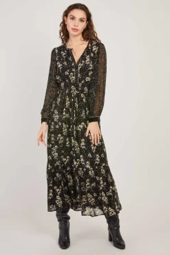 Flash Sale Robe longue imprimée floral manches longues BEDFORD Robes Imprimées|Robes Longues