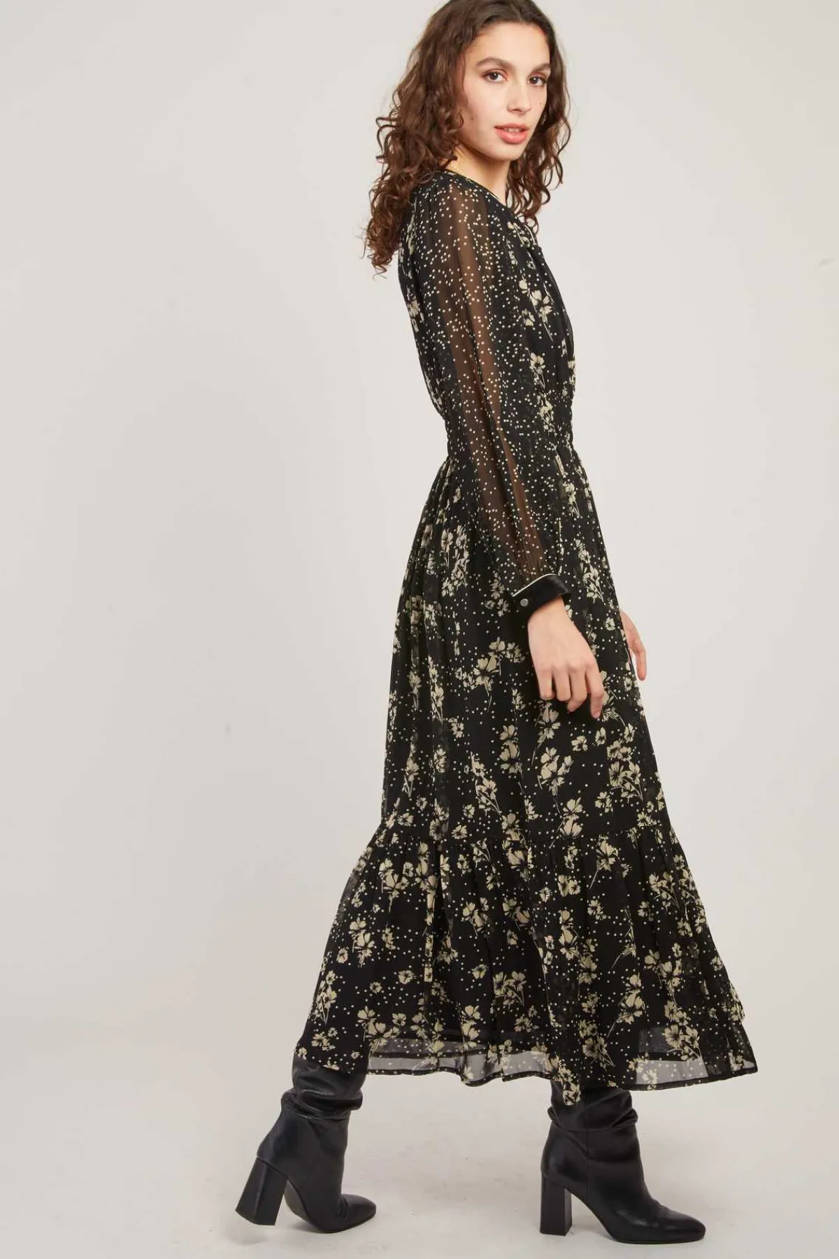 Flash Sale Robe longue imprimée floral manches longues BEDFORD Robes Imprimées|Robes Longues