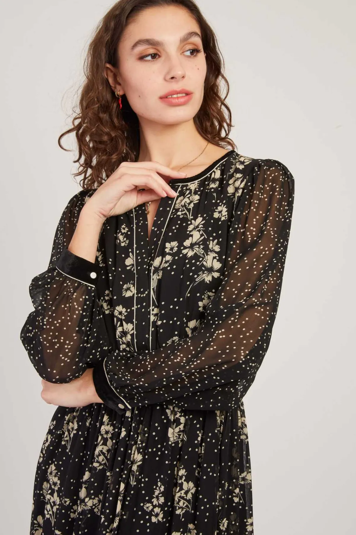 Flash Sale Robe longue imprimée floral manches longues BEDFORD Robes Imprimées|Robes Longues