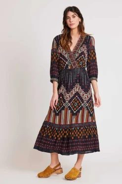 Flash Sale Robe longue manches 3/4 imprimée SELENA Robes Imprimées|Robes Longues