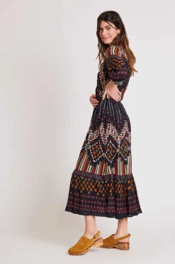 Flash Sale Robe longue manches 3/4 imprimée SELENA Robes Imprimées|Robes Longues