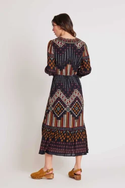 Flash Sale Robe longue manches 3/4 imprimée SELENA Robes Imprimées|Robes Longues