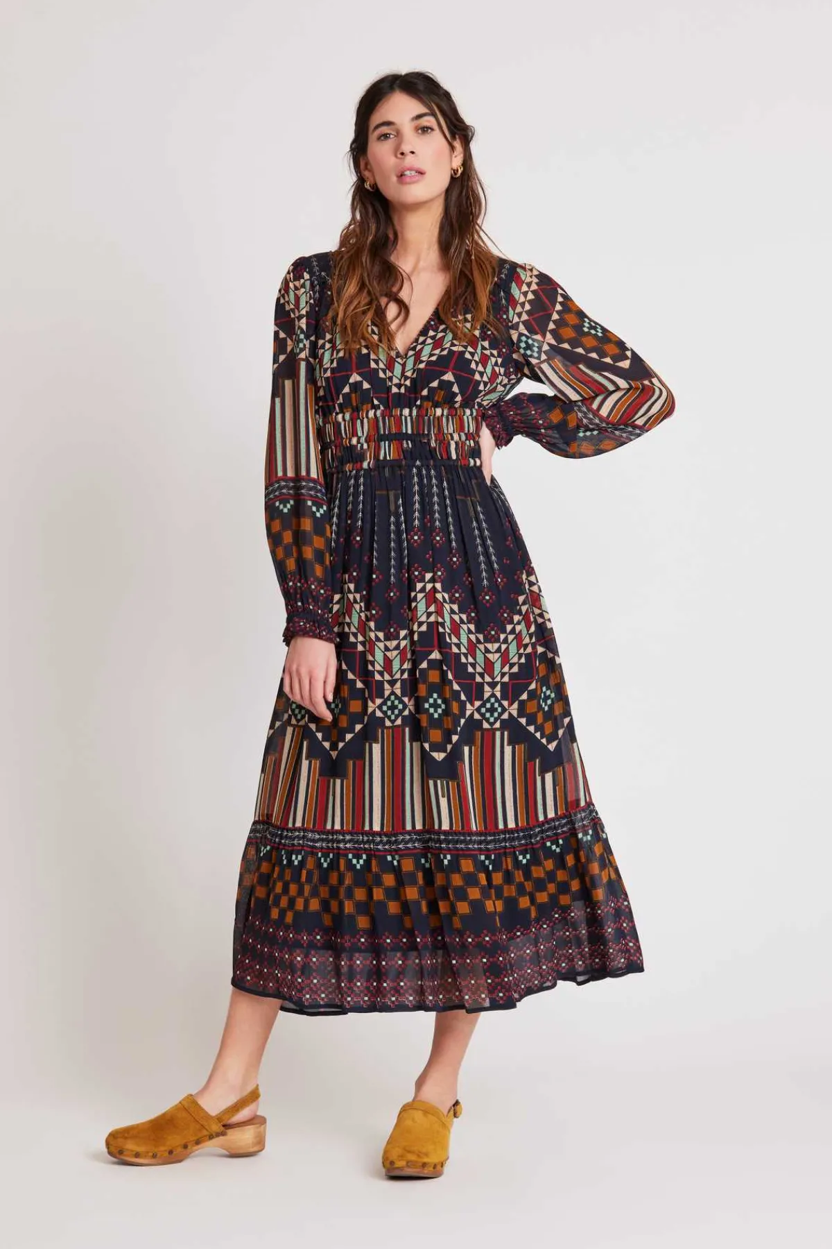 Sale Robe mi- longue col V imprimée SEGOLENE Robes Imprimées|Robes Longues