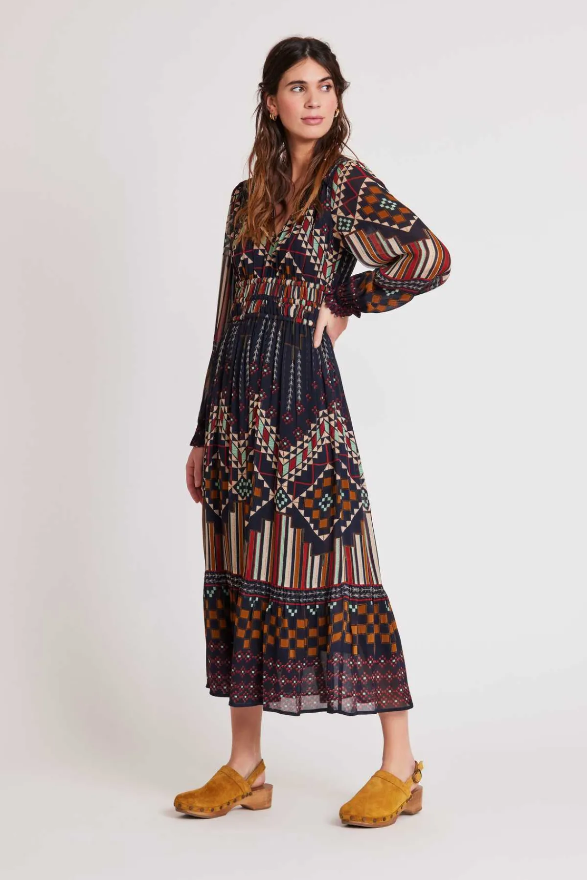 Sale Robe mi- longue col V imprimée SEGOLENE Robes Imprimées|Robes Longues