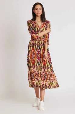 Best Sale Robe midi col V croisé imprimé Kilim SERVAL Robes Imprimées|Robes Longues