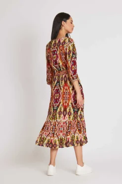 Best Sale Robe midi col V croisé imprimé Kilim SERVAL Robes Imprimées|Robes Longues