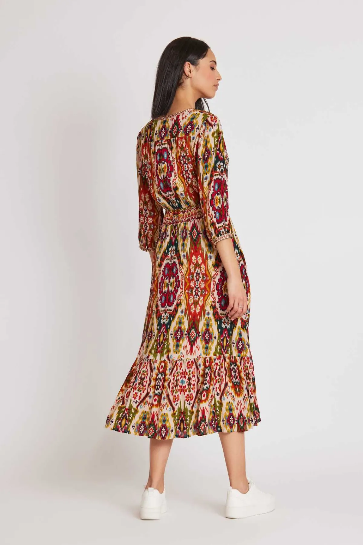 Best Sale Robe midi col V croisé imprimé Kilim SERVAL Robes Imprimées|Robes Longues