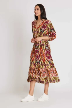 Best Sale Robe midi col V croisé imprimé Kilim SERVAL Robes Imprimées|Robes Longues
