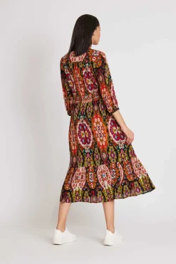 Best Sale Robe midi col V croisé imprimé Kilim SERVAL Robes Imprimées|Robes Longues