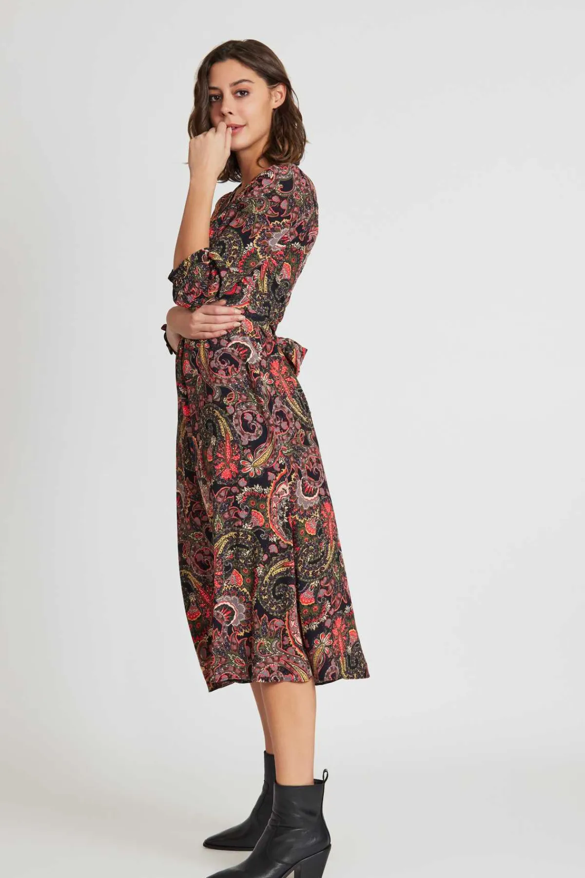 Flash Sale Robe midi col V en crêpe viscose imprimé SCULPTURE Robes Imprimées|Robes Longues