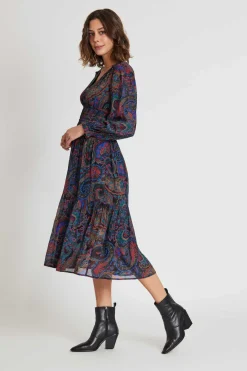 Hot Robe midi col V en voile imprimé SCARLETT Robes Imprimées|Robes Longues