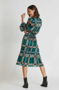 New Robe midi plissée à carreaux SEVERINE Robes Imprimées|Robes Longues