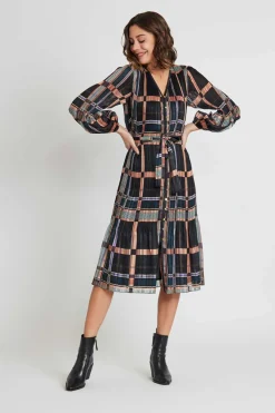 New Robe midi plissée à carreaux SEVERINE Robes Imprimées|Robes Longues