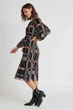 New Robe midi plissée à carreaux SEVERINE Robes Imprimées|Robes Longues