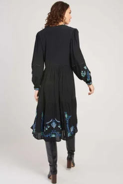 Cheap Robe mi-longue brodée effet velours VALLY Robes Longues