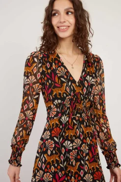 Sale Robe mi-longue en georgette imprimée BEATA Robes Imprimées|Robes Longues