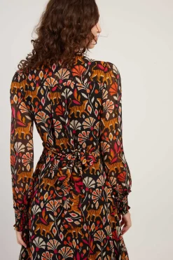 Sale Robe mi-longue en georgette imprimée BEATA Robes Imprimées|Robes Longues