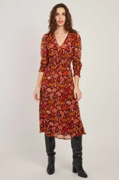 Sale Robe mi-longue en georgette imprimée BEATA Robes Imprimées|Robes Longues